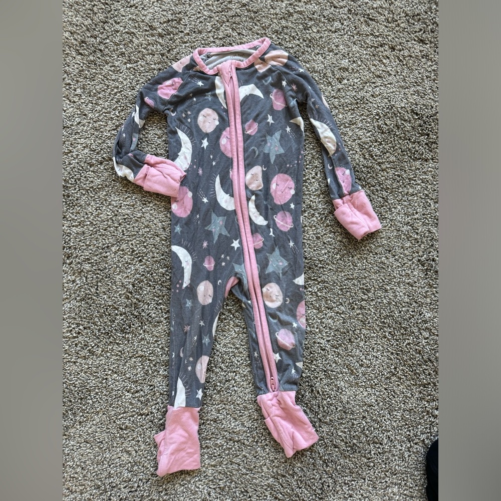 Little sleepies 3-6 month pink and gray moon pattern